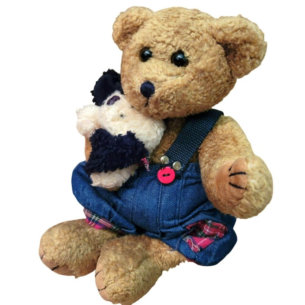 Vintage Articulated Teddy Bear With Puppy Dog Plush Toy Stuffed Animal     JH641